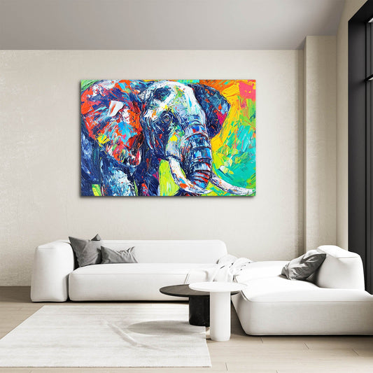 Elephant Expressionist Wall Art — abstract canvas print in blue tones, view 3