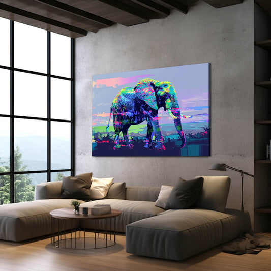 Elephant Graphic Art — digital canvas print in blue tones, view 3