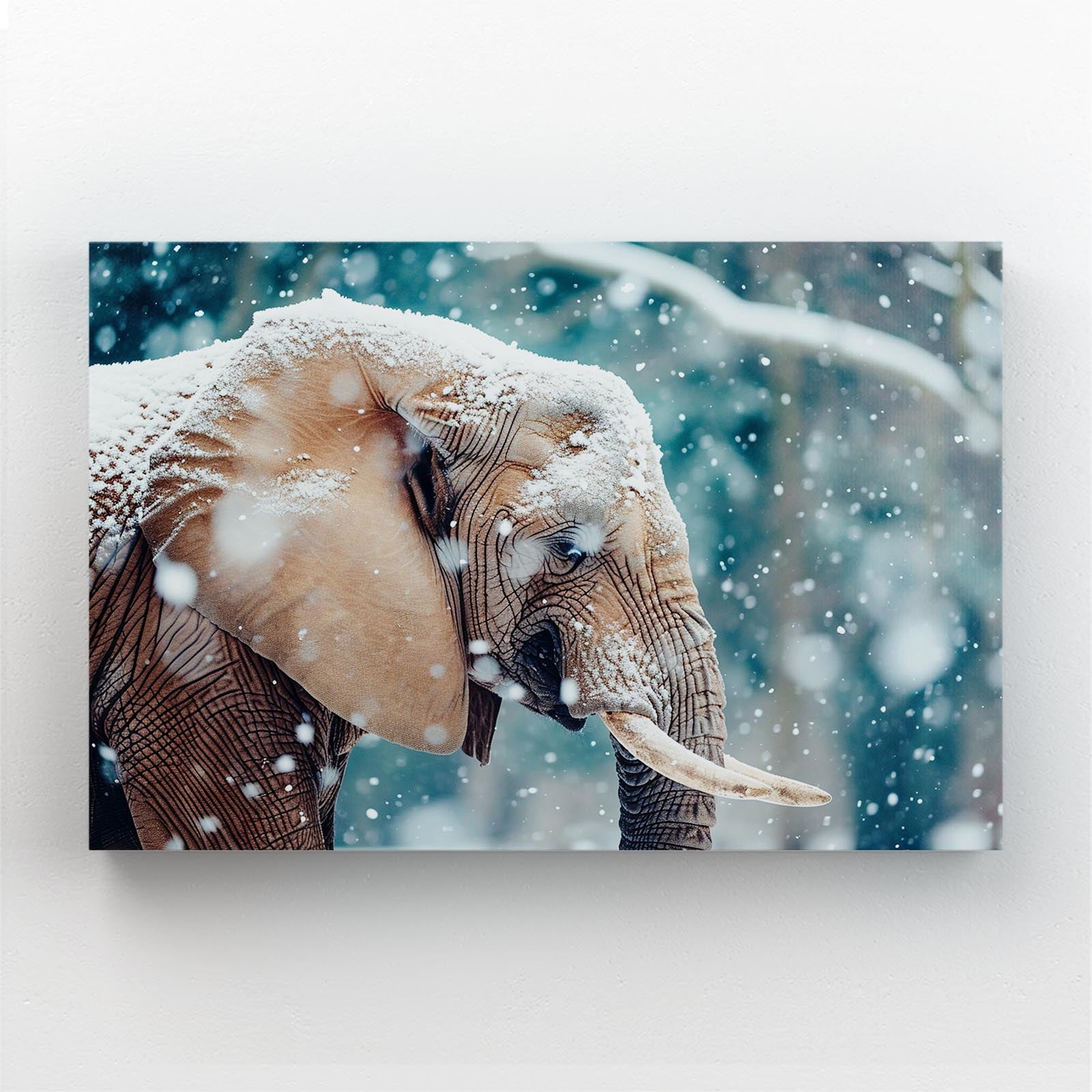 Elephant In Snowfall Art