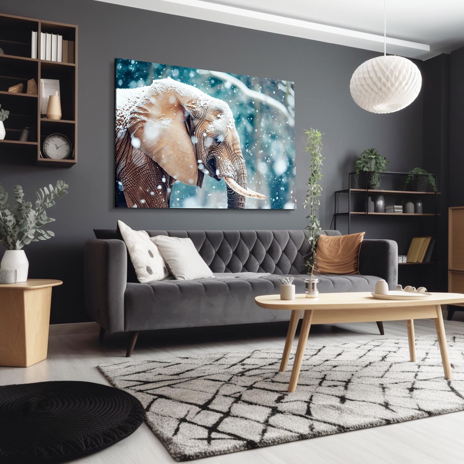 Elephant In Snowfall Art