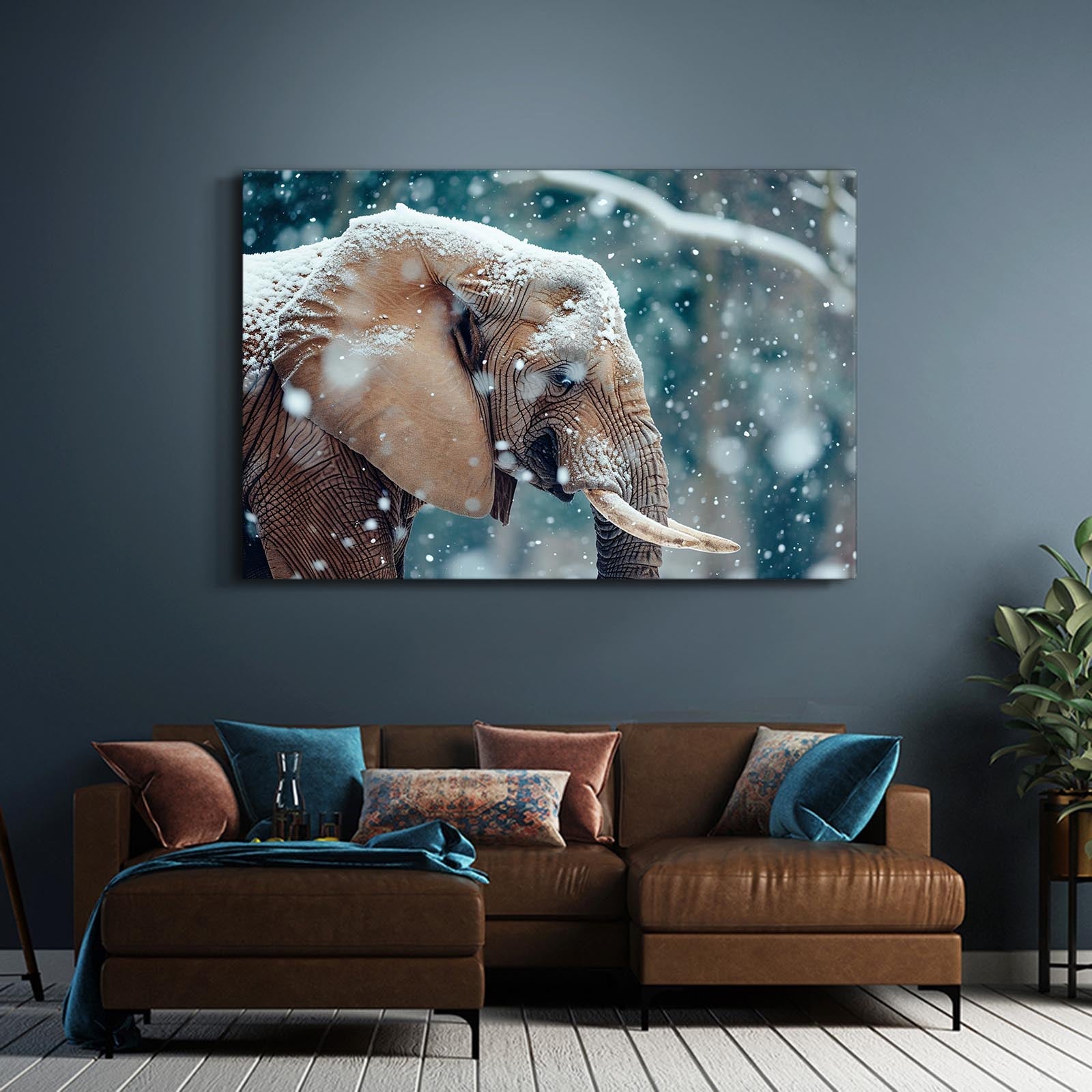 Elephant In Snowfall Art