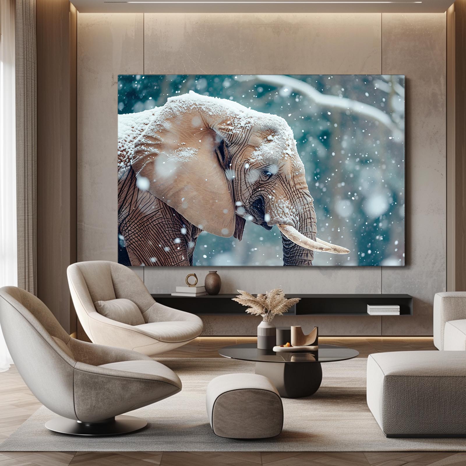 Elephant In Snowfall Art