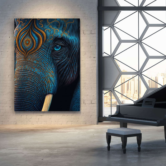 Elephant Mandala Wall Art — abstract canvas print in blue tones, view 4