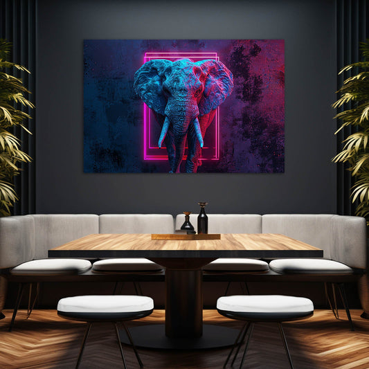 Elephant Neon Art — cyberpunk canvas print in blue tones, view 3