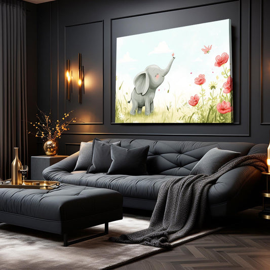 Elephant Nursery Wall Art — anime canvas print in white tones, view 3