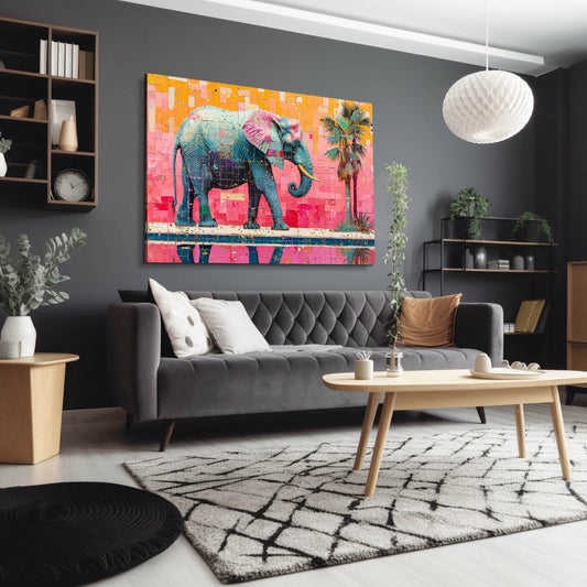 Elephant Poolside Mosaic Art — abstract canvas print in pink tones, view 3