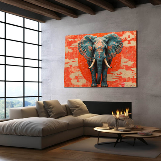 Elephant Thailand Art — pop art canvas print in orange tones, view 3