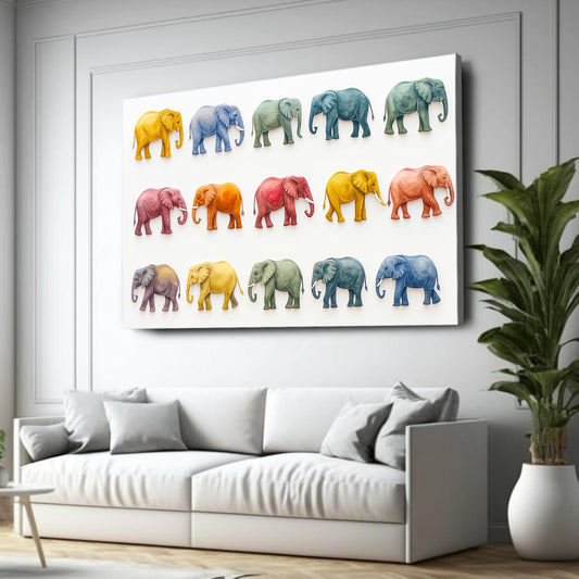 Elephant Wall Art For Living Room — contemporary canvas print in white tones, view 3