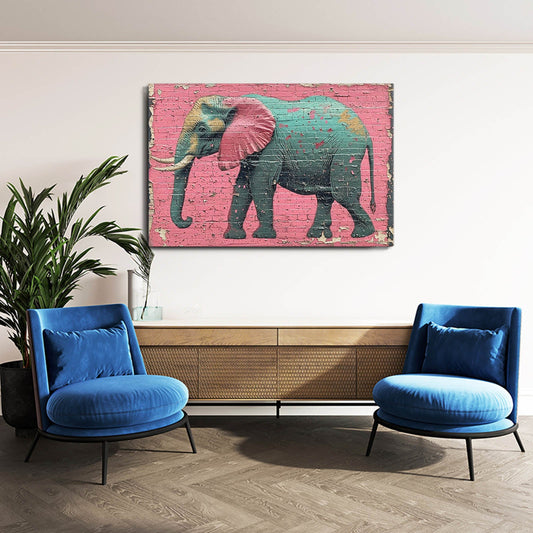Elephant Wall Mural Art — african art canvas print in pink tones, view 3
