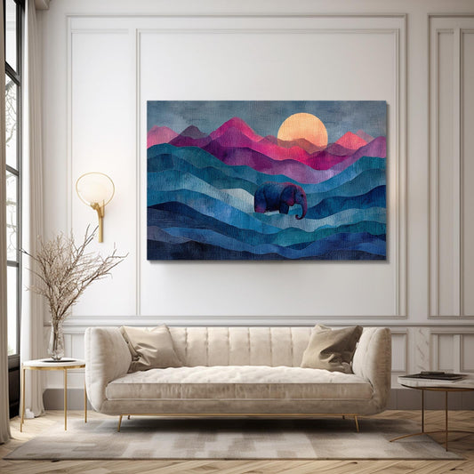 Elephant Watercolor Art — abstract canvas print in blue tones, view 3