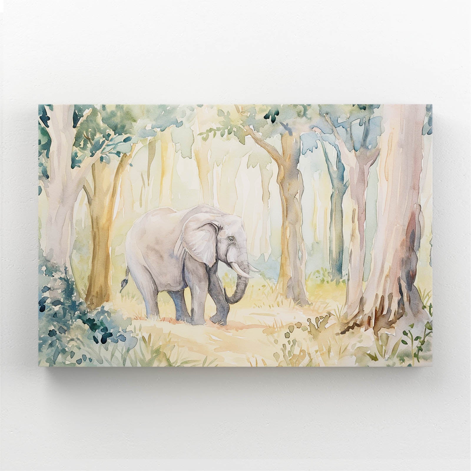 Elephant Watercolor Forest Art