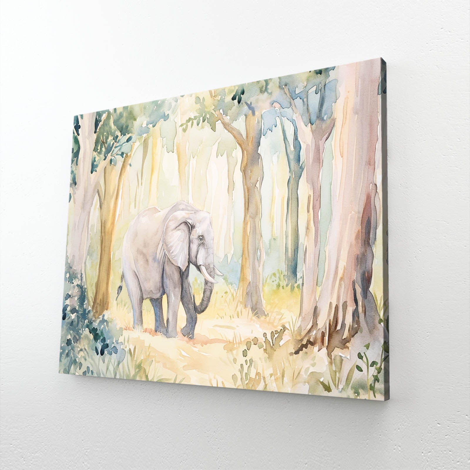 Elephant Watercolor Forest Art
