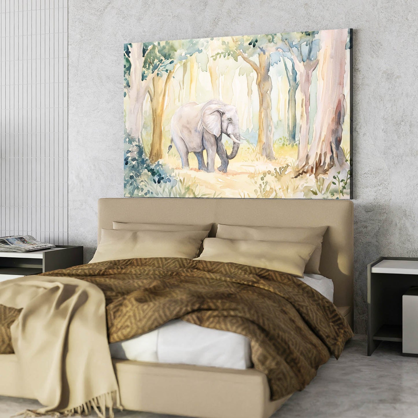 Elephant Watercolor Forest Art