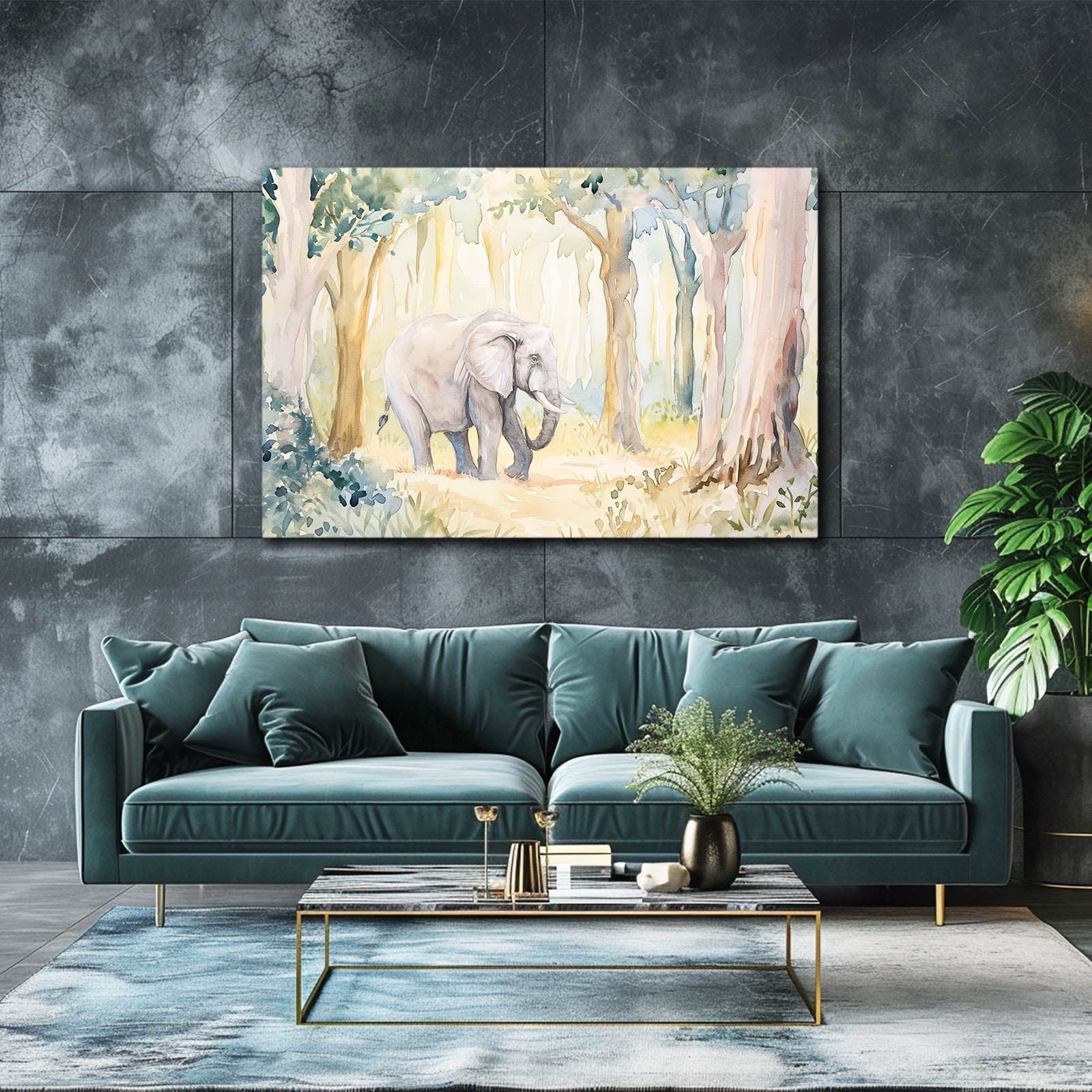 Elephant Watercolor Forest Art