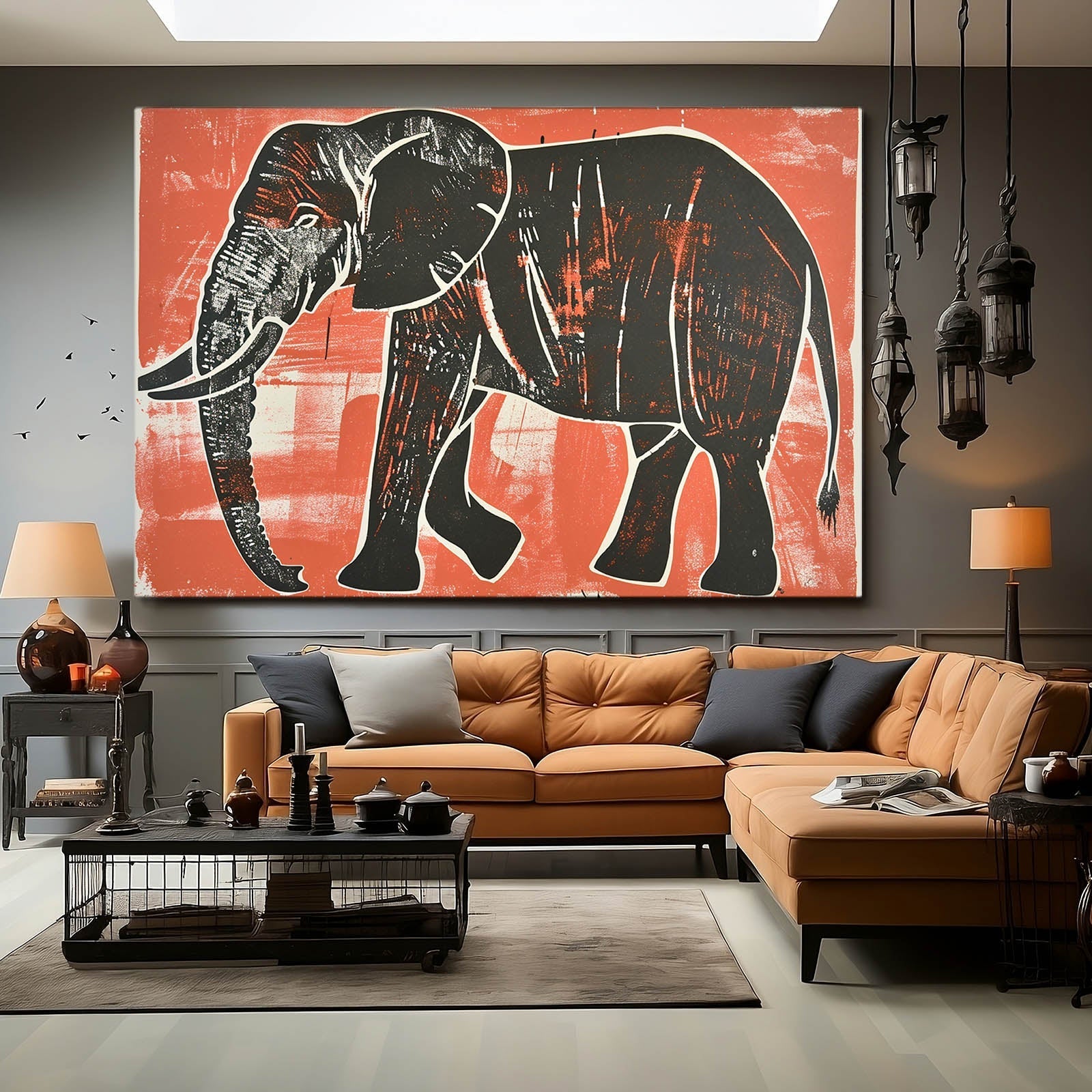 Elephant Woodcut Wall Art