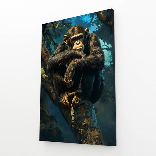Emerald Canopy Perch Monkey Prints – angled canvas view on white background