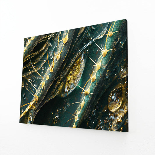 Emerald Dew Macro Cactus Prints — photography canvas print, angled canvas view on white background