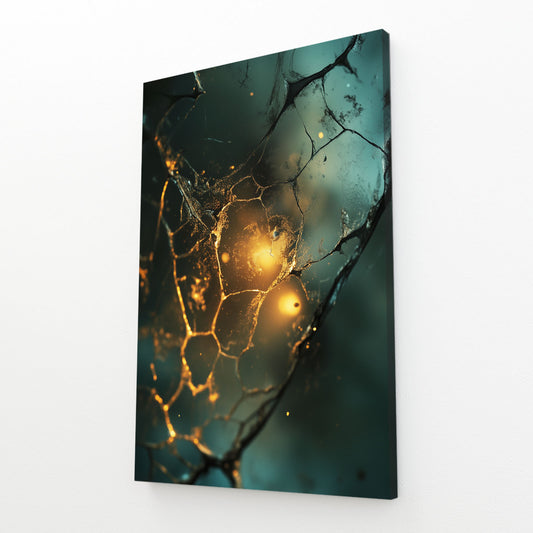 Emerald Ember Kintsugi Abstract Canvas Art – angled canvas view on white background