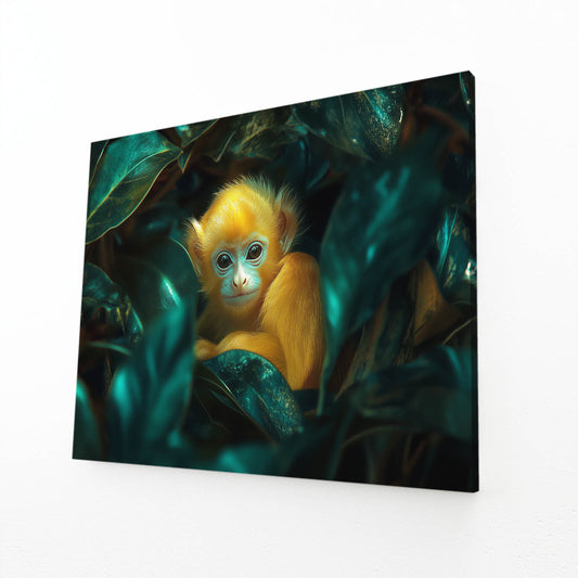 Emerald Nest Glow Monkey Prints – angled canvas view on white background