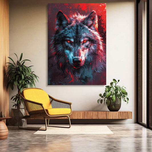 Fantasy Wolf Art — digital canvas print in red tones, view 3