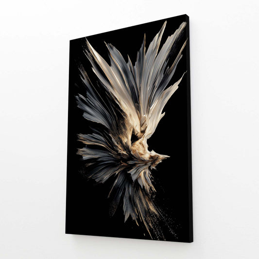 Feather Burst Plume Gold Wall Art – angled canvas view on white background