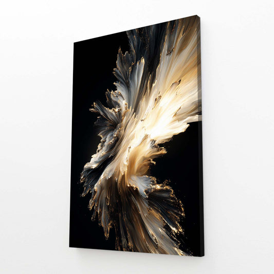 Feathered Gold Burst Canvas – angled canvas view on white background