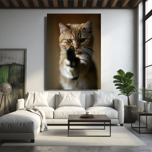 Feline Enforcer Cat Wall Art — photography canvas print in brown tones, view 3