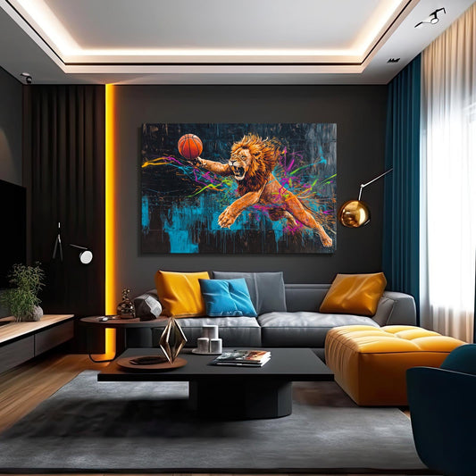 Fierce Lion Canvas — contemporary canvas print in blue tones, view 3