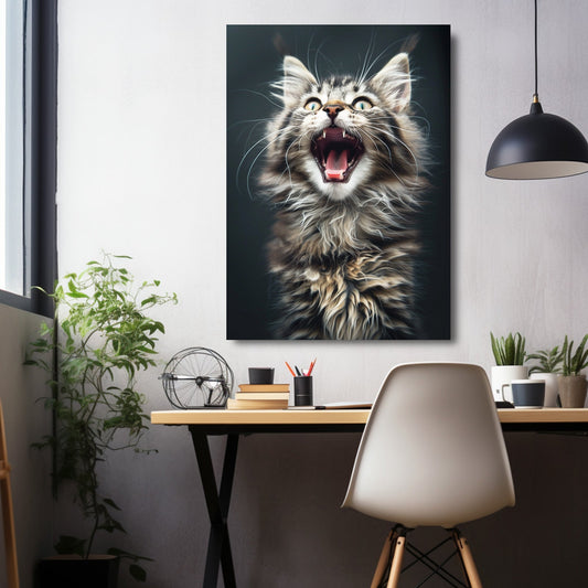 Fierce Roar Cat Wall Art — digital canvas print in gray tones, view 3