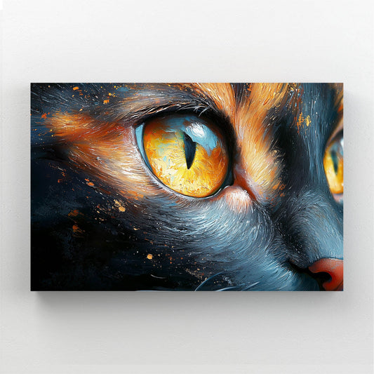 Fiery Gaze Cat Wall Art — digital canvas print in orange tones, canvas print on white background