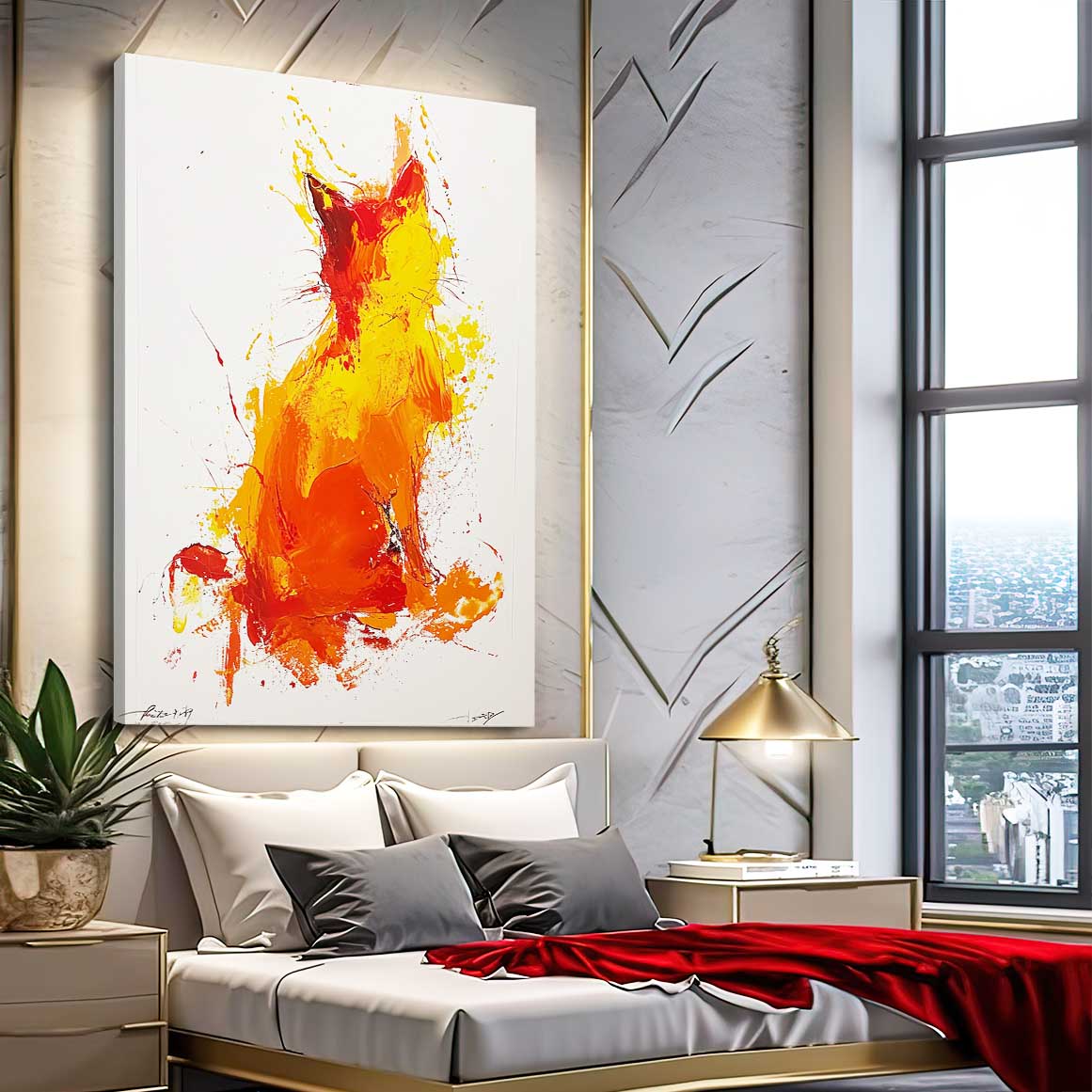 Fiery Silhouette Cat Wall Art