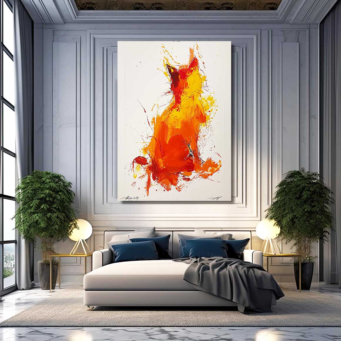 Fiery Silhouette Cat Wall Art