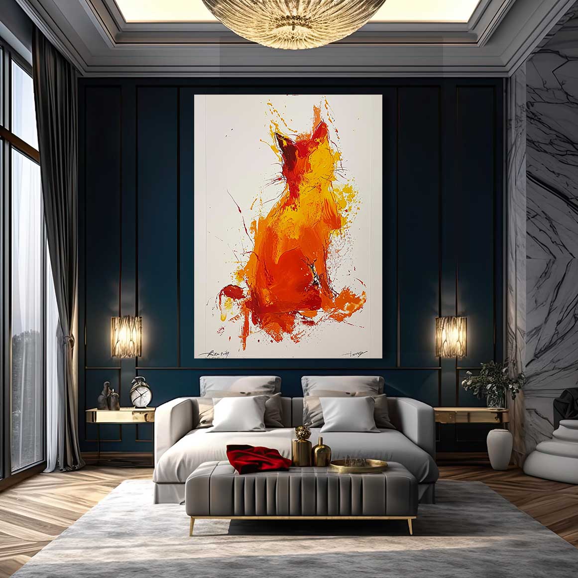 Fiery Silhouette Cat Wall Art