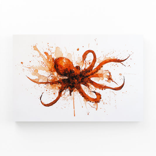 Fiery Splash Burst Octopus Art – angled canvas view on white background