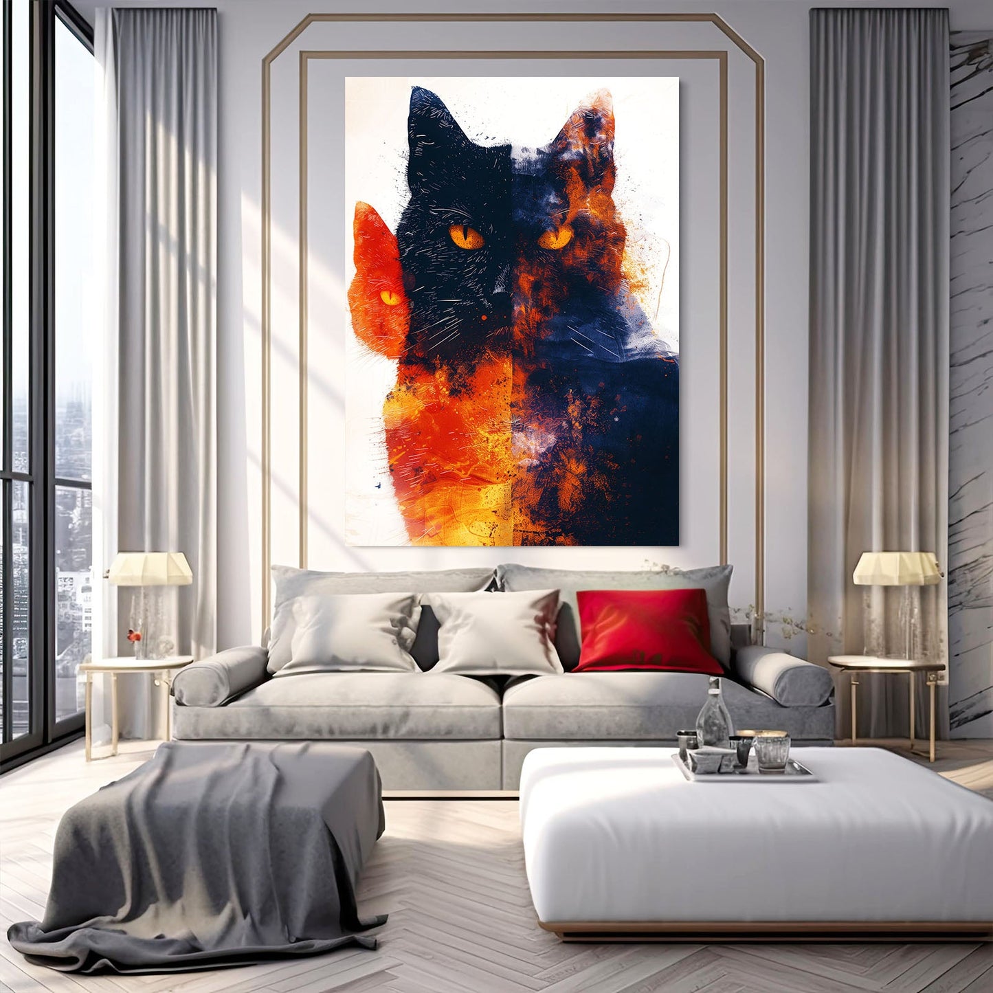 Fire and Shadow Cat Wall Art