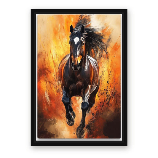 Fire Horse Canvas Art – with Premium Black wood frame