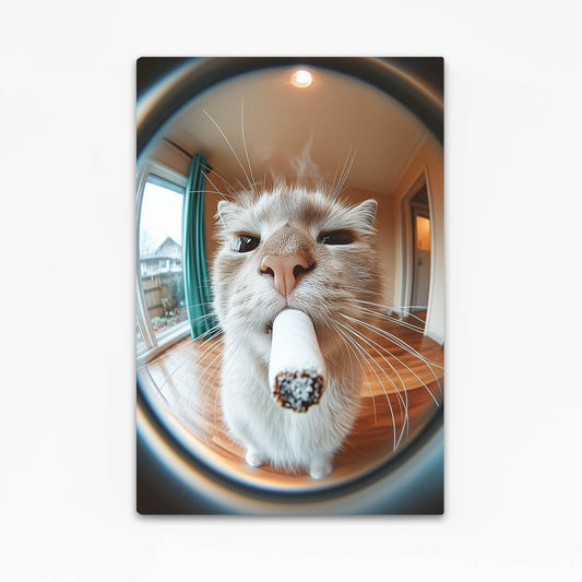 Fisheye Attitude Cat Wall Art – angled canvas view on white background