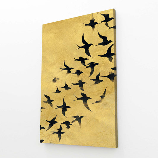 Flock On Gold Prints – angled canvas view on white background
