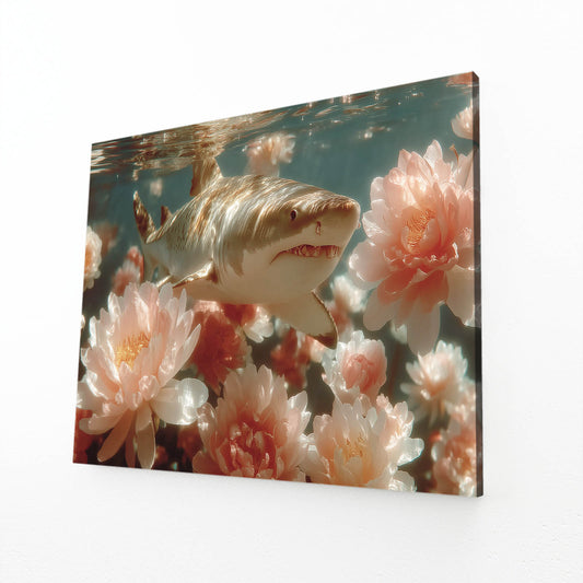 Floral Bloom Shark Prints – angled canvas view on white background