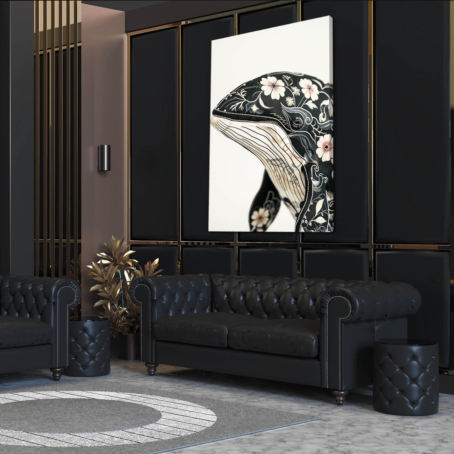 Floral Elegance Whale Art