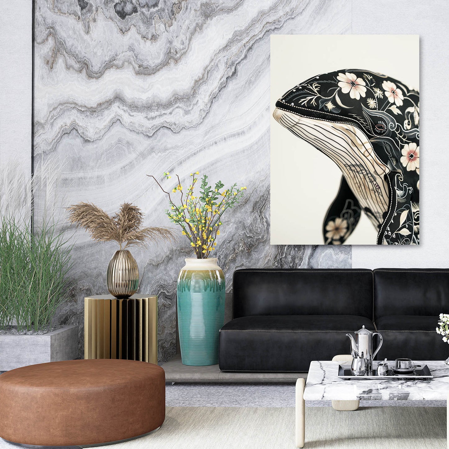 Floral Elegance Whale Art