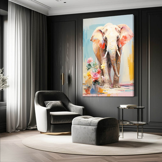 Floral Pastel Elephant Art — contemporary canvas print in orange tones, view 3