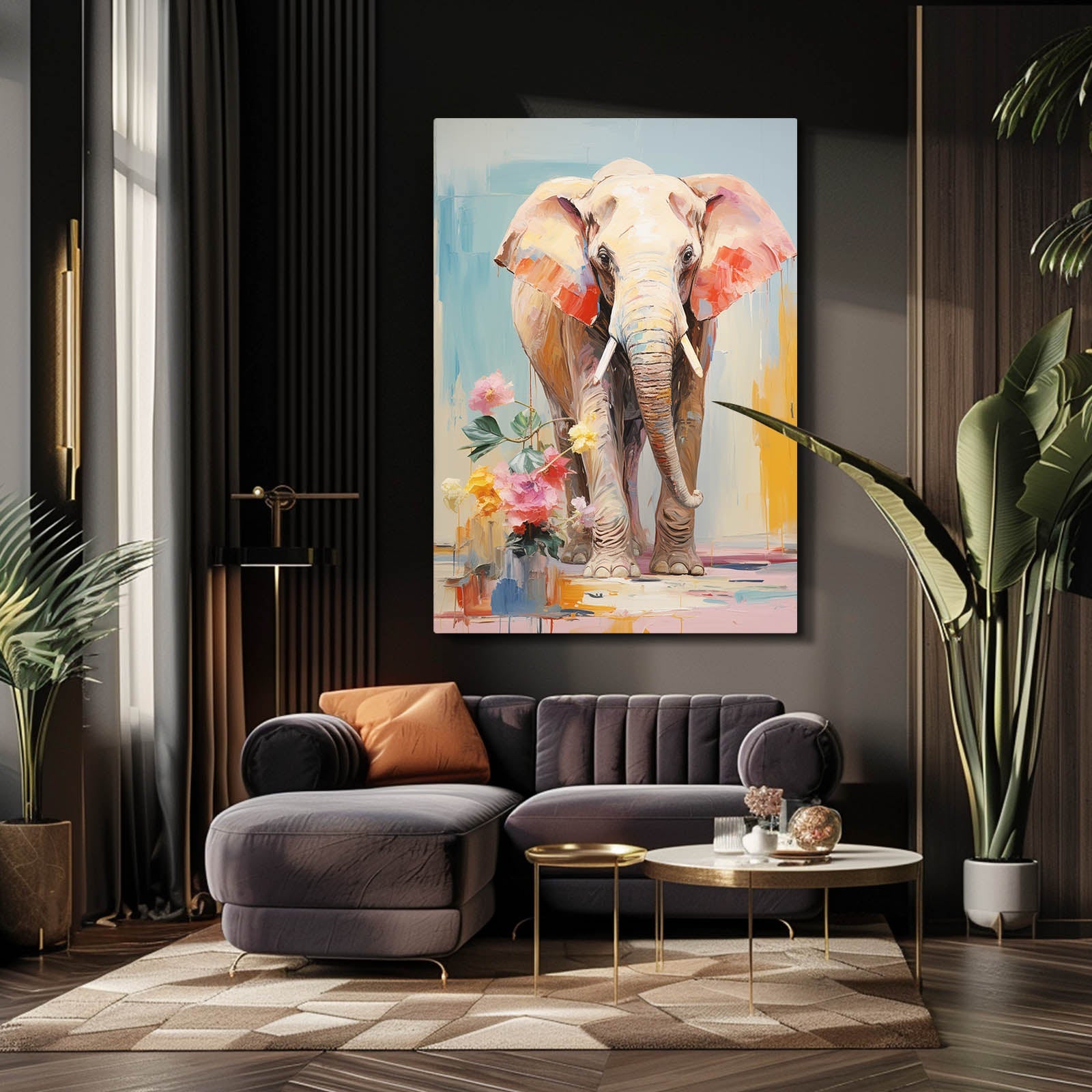 Floral Pastel Elephant Art