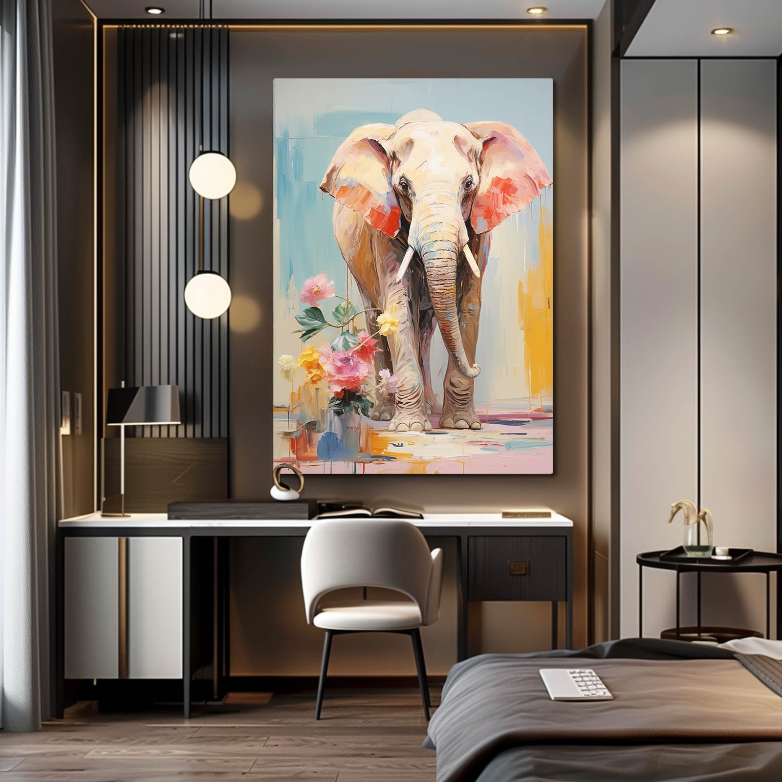 Floral Pastel Elephant Art