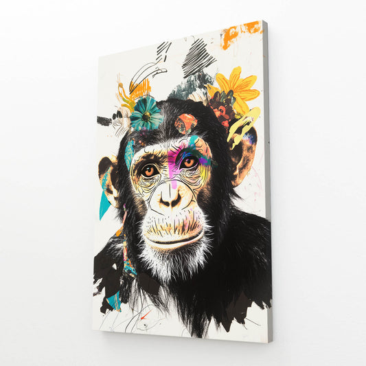 Floral Sketch Bloom Monkey Prints – angled canvas view on white background
