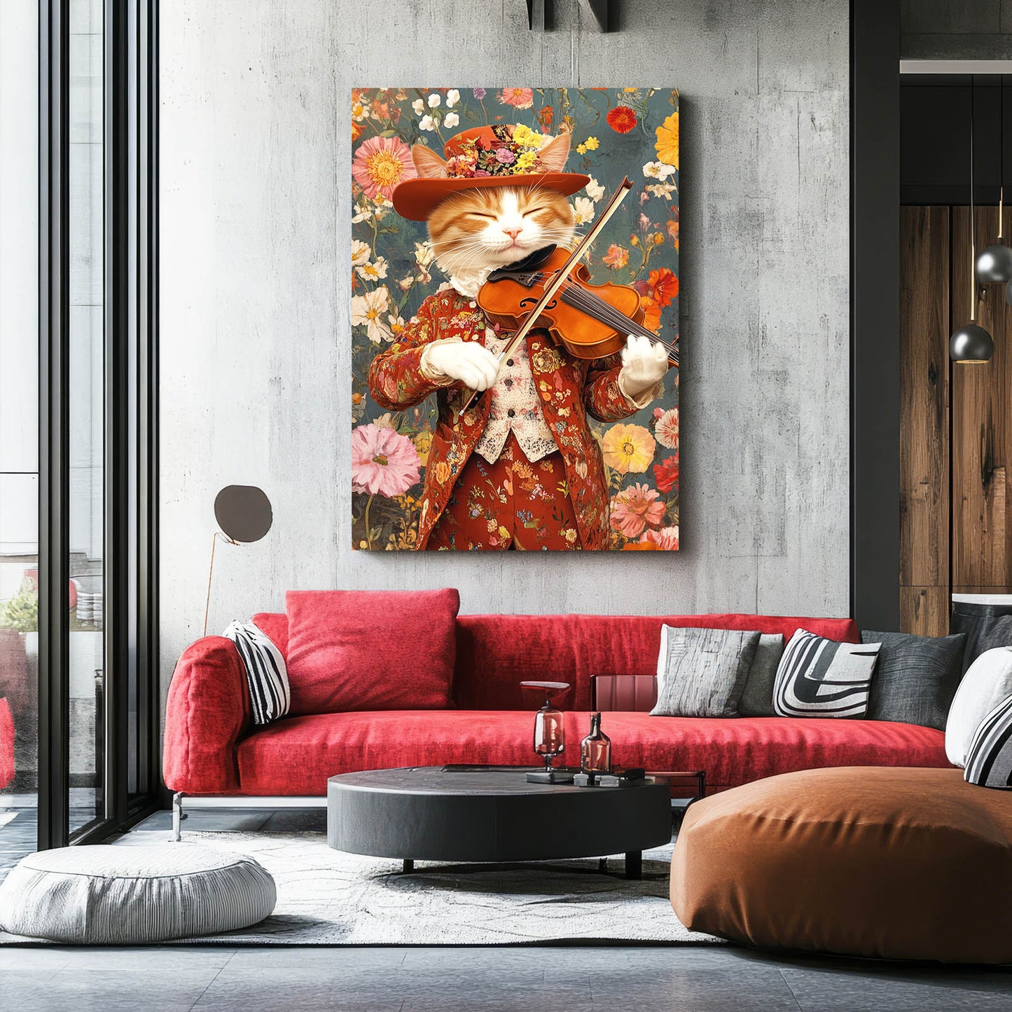 Floral Violinist Cat Wall Art