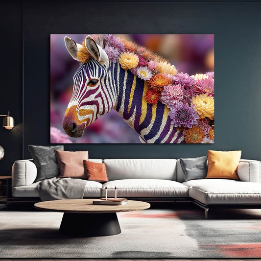 Floral Zebra Wall Art – styled in a furnished interior