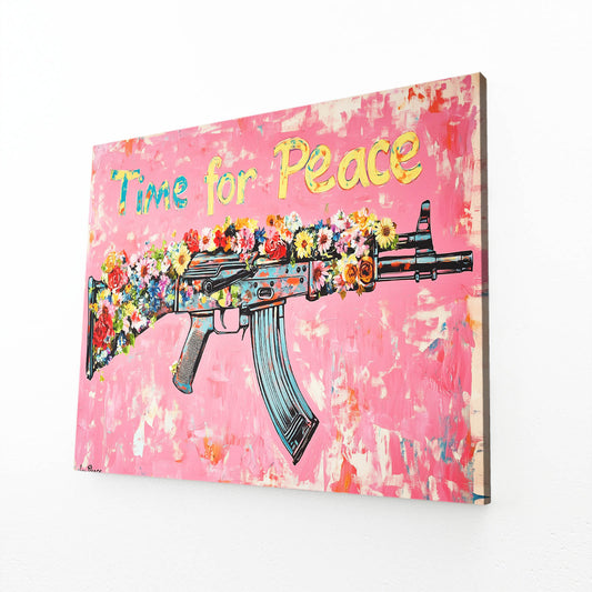 Flower Power Rifle Peace Prints – angled canvas view on white background