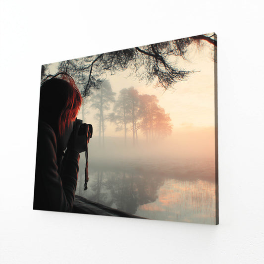 Foggy Lake Photographer Photography Canvas – angled canvas view on white background