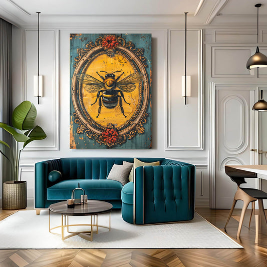 Folk Art Bee — 3d canvas print in orange tones, view 3